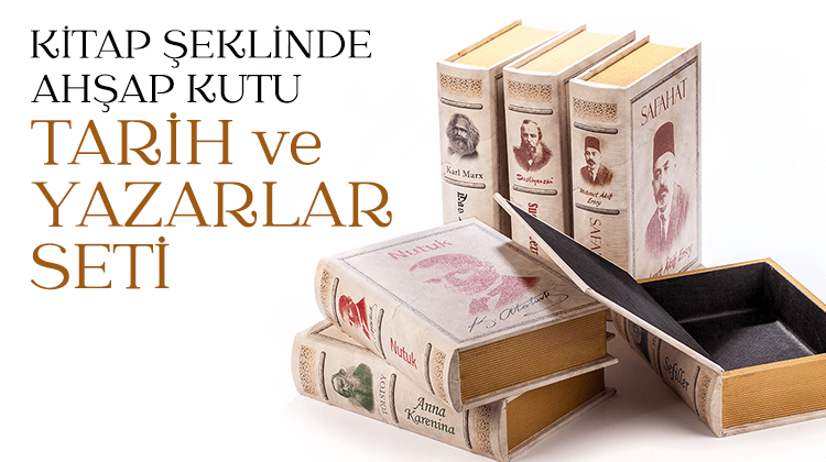 Kitap Şeklinde Ahşap Kutu - Tarih ve Yazarlar Seti Grup Görseli