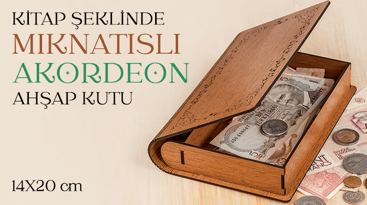 Kitap Şeklinde Mıknatıslı Akerdeon Ahşap Kutu Grup Görseli